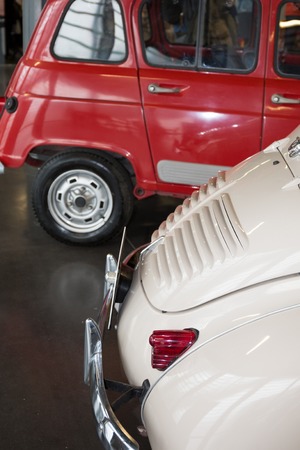 Classic cars in a row, vintage red and white car