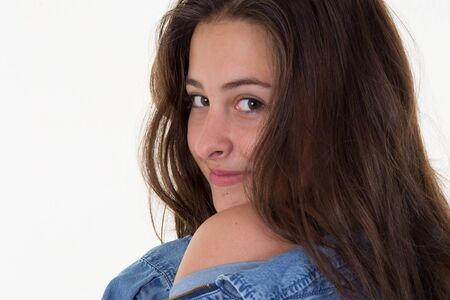cheerful portrait of a happy young woman smilingの写真素材