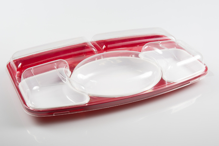 plastic meal Tray of food for school mealsの写真素材