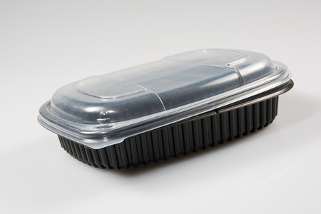 black foam plate for keep food and fruitsの写真素材