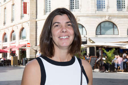 travel guide, tourism in Europe, woman tourist on the streetの写真素材