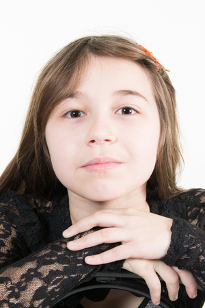 Close-up portrait of brunette child girlの写真素材
