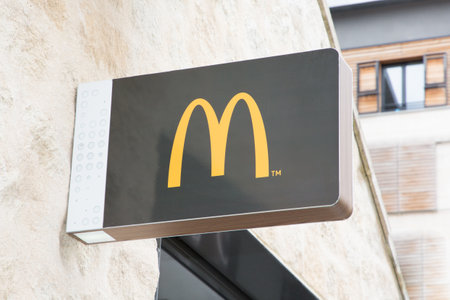 Bordeaux, Aquitaine / France - 06 10 2018 : teaches commercial sign in the street for the brand MC restaurant Mac Donaldのeditorial素材