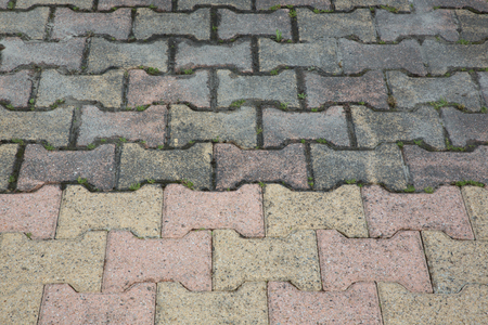 difference between clean driveway autoblocking slabs and dirty after a high pressure jetの写真素材