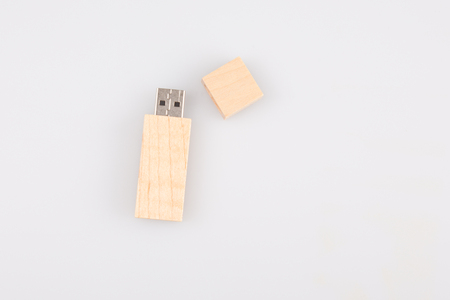 USB Flash Drive wood Wooden usb memory stick Isolated on whiteの写真素材
