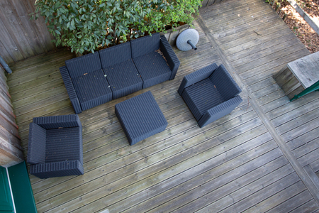 top flat view  terrace with wooden deck flooring on outdoor patioの写真素材