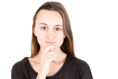 young woman portrait isolated on white background and copy space