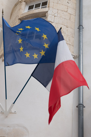 European election EU and France flags on wind in wallの写真素材