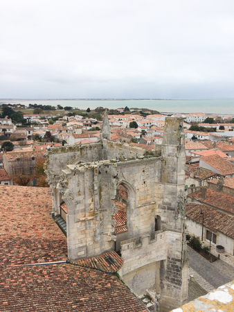 gothic ruin church view of roof of village Saint Martin de Re in Charente Franceの写真素材