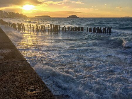 Beautiful sunrise over the ocean seaの写真素材