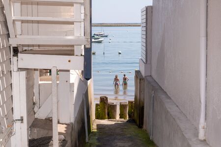 small alley and wooden house at Cap-Ferret in bassin d'arcachonの写真素材