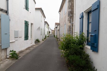 white house street in Saint Martin de Re Franceの写真素材