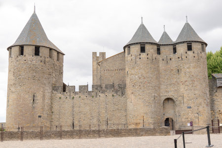 exterior fortress castle in Carcassonne Aude Franceのeditorial素材