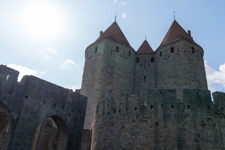 Ramparts of Medieval City of Carcassonne citadel in Franceのeditorial素材