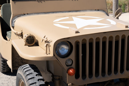 Vintage front details of ancient army car world war 2 twoのeditorial素材