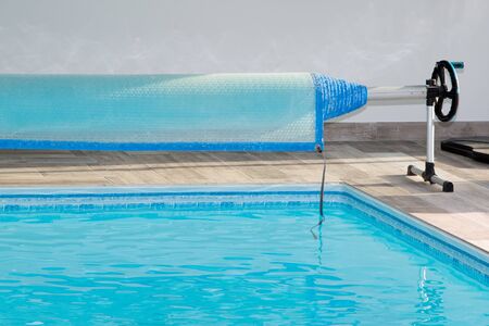 detail pool cover blue bubble equipmentの写真素材