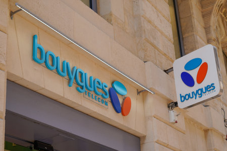 Bordeaux , Aquitaine / France - 09 18 2019 : shop sign logo of the brand Bouygues telecom phone operator store signageのeditorial素材
