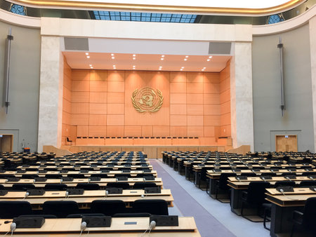 Assembly Hall United Nations Office at Genevaのeditorial素材