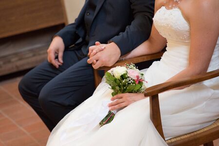 happy wedding church bride and groom togetherの写真素材