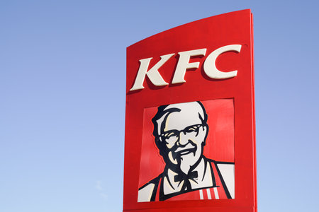 Bordeaux , Aquitaine / France - 10 11 2019 : KFC sign at fast food restaurant Kentucky Fried Chicken world second largest restaurant chain logo sign storeのeditorial素材