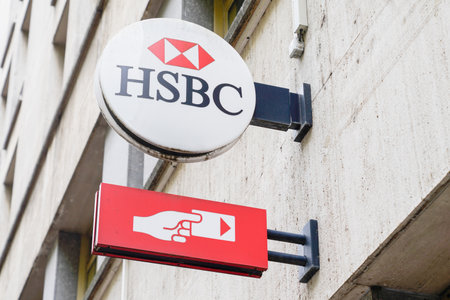 Bordeaux , Aquitaine / France - 10 10 2019 : sign atm HSBC logo store office on Bank agency building...