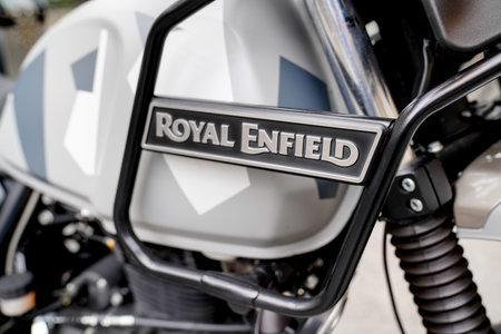 Bordeaux , Aquitaine / France - 10 10 2019 : Royal Enfield motorcycle bike India vintage himalayanのeditorial素材