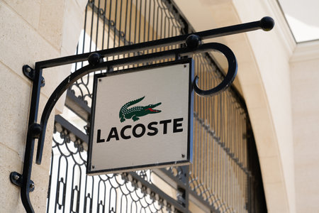 Arcachon , Aquitaine / France - 10 08 2019 : Lacoste store logo French fashion company shopのeditorial素材