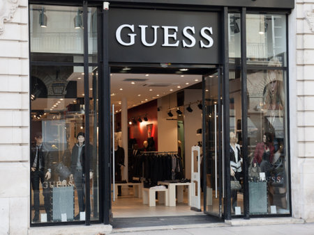Bordeaux , Aquitaine / France - 10 17 2019 : Guess sign store American upscale clothing line brand logo shopのeditorial素材