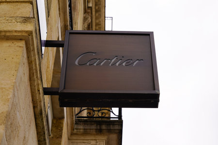 Bordeaux , Aquitaine / France - 10 16 2019 : Signboard of the Cartier store logo shop in city streetのeditorial素材