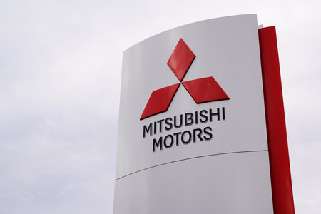 Bordeaux , Aquitaine / France - 10 27 2019 : Mitsubishi logo on dealership store japanese multinational automotive manufacturerのeditorial素材