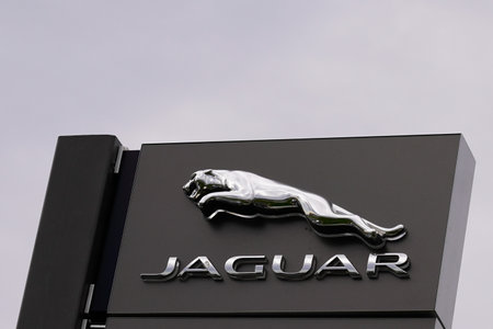 Bordeaux , Aquitaine / France - 10 27 2019 : logo sign store entrance of dealership Jaguar car shop chrome wildcat animal signのeditorial素材