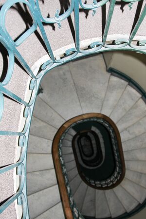 Stairs white Spiral staircase blue ancientの写真素材