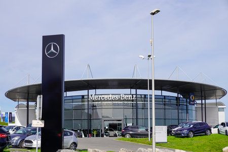 Bordeaux , Aquitaine / France - 09 26 2019 : Mercedes car emblem dealership sign store in front logo office shopのeditorial素材
