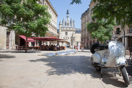 Bordeaux , Aquitaine / France - 11 07 2019 : Bordeaux Place du Palais with vintage scooter post card