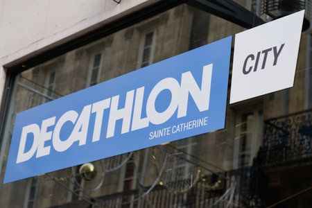 Bordeaux , Aquitaine / France - 10 30 2019 : decathlon city sign store logo in shop building bordeaux town sporting goods retailer brandのeditorial素材