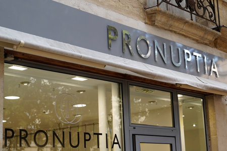 Bordeaux , Aquitaine / France - 10 28 2019 : pronuptia store logo sign wedding dress shop marriage clothing brand frenchのeditorial素材