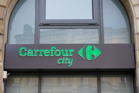 Bordeaux , Aquitaine / France - 10 28 2019 : Carrefour city shop supermarket sign logo store brand hypermarket in center townのeditorial素材