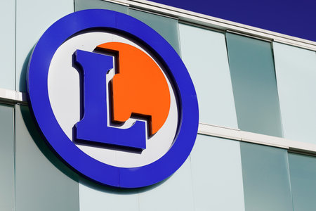 Bordeaux , Aquitaine / France - 11 13 2019 : E.Leclerc sign logo Company signboard  Leclerc French hypermarketのeditorial素材