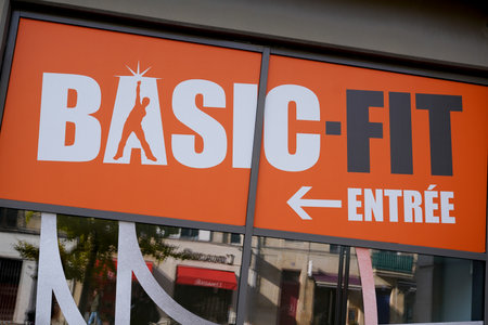Bordeaux , Aquitaine / France - 11 20 2019 : Basic-Fit fitness club sign logo European market leader Basic sport Fit storeのeditorial素材