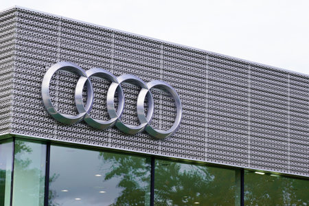 Bordeaux , Aquitaine / France - 11 13 2019 : AUDI logo car sign shop dealership store German automobile manufacturerのeditorial素材