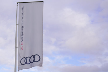 Bordeaux , Aquitaine / France - 11 07 2019 : Audi dealership store car flag logo sign German automobile manufacturer shopのeditorial素材