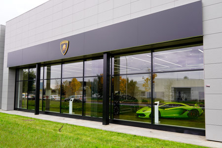 Bordeaux , Aquitaine / France - 11 18 2019 : Lamborghini dealership luxury sport car store showroom sign logo automobile supercar shopのeditorial素材
