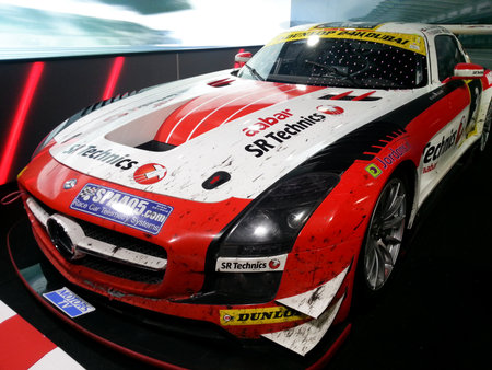 Dubai / United Arab Emirates - 11 18 2015 : Mercedes SLS AMG GT3 racing car Dunlop 24 Hours Race in Dubaiのeditorial素材