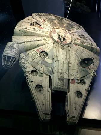 Bruxelles / Belgium - 08 21 2018 :  starwars Millennium Falcon Replica star wars identities...