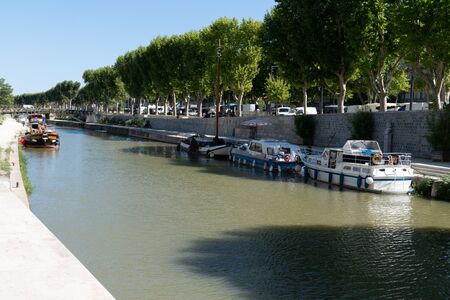 Robine Channel river quay in Narbonne historical city centerの写真素材