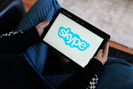 Bordeaux , Aquitaine / France - 11 25 2019 : Skype sign logo on tablet computer app messenger