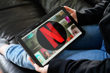 Bordeaux , Aquitaine / France - 11 30 2019 : Netflix screen tablet global provider of streaming...