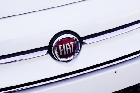 Bordeaux , Aquitaine / France - 12 04 2019 : Fiat car logo detail front sign white automobileのeditorial素材
