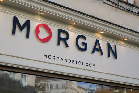 Bordeaux , Aquitaine / France - 12 04 2019 : shop logo Morgan brand fashion signage in store street