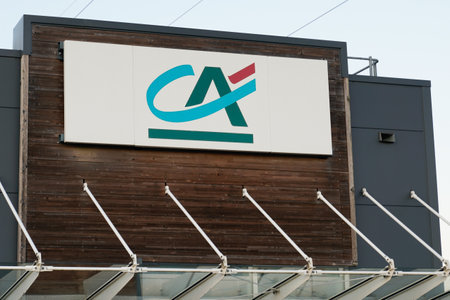 Bordeaux , Aquitaine / France - 12 04 2019 : credit agricole logo sign bank french bank officeのeditorial素材